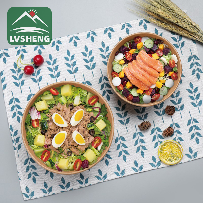 Lvsheng Fabrikasından Restoran çevre dostu Biyobozunur Kompostlanabilir Kraft Kağıt Kase